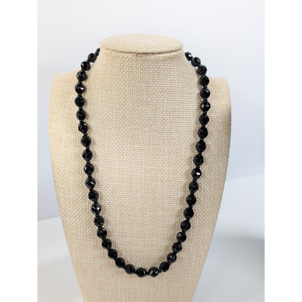 1928 Faceted Black Beads Necklace, Classic and Classy Strand, Vintage Glass Bead